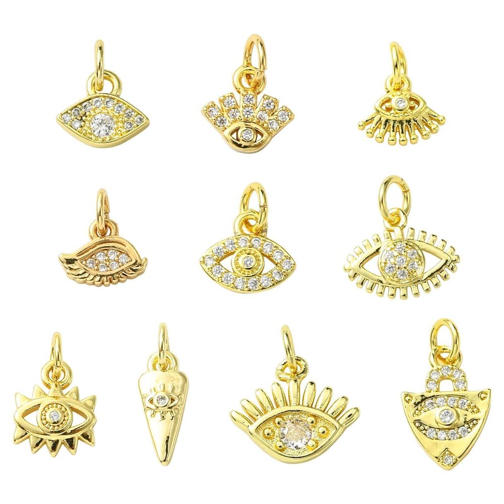 5161 10 pcs 10 Styles Eye Theme Brass Cubic Zirconia Charms Evil Eye